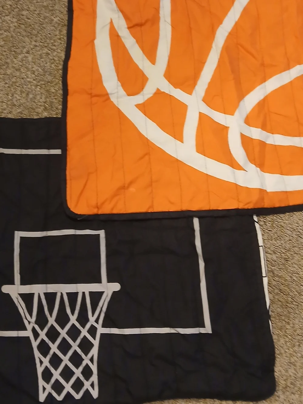 Reversible Black, White and Orange Basketball Comforter With Pillow Shams
